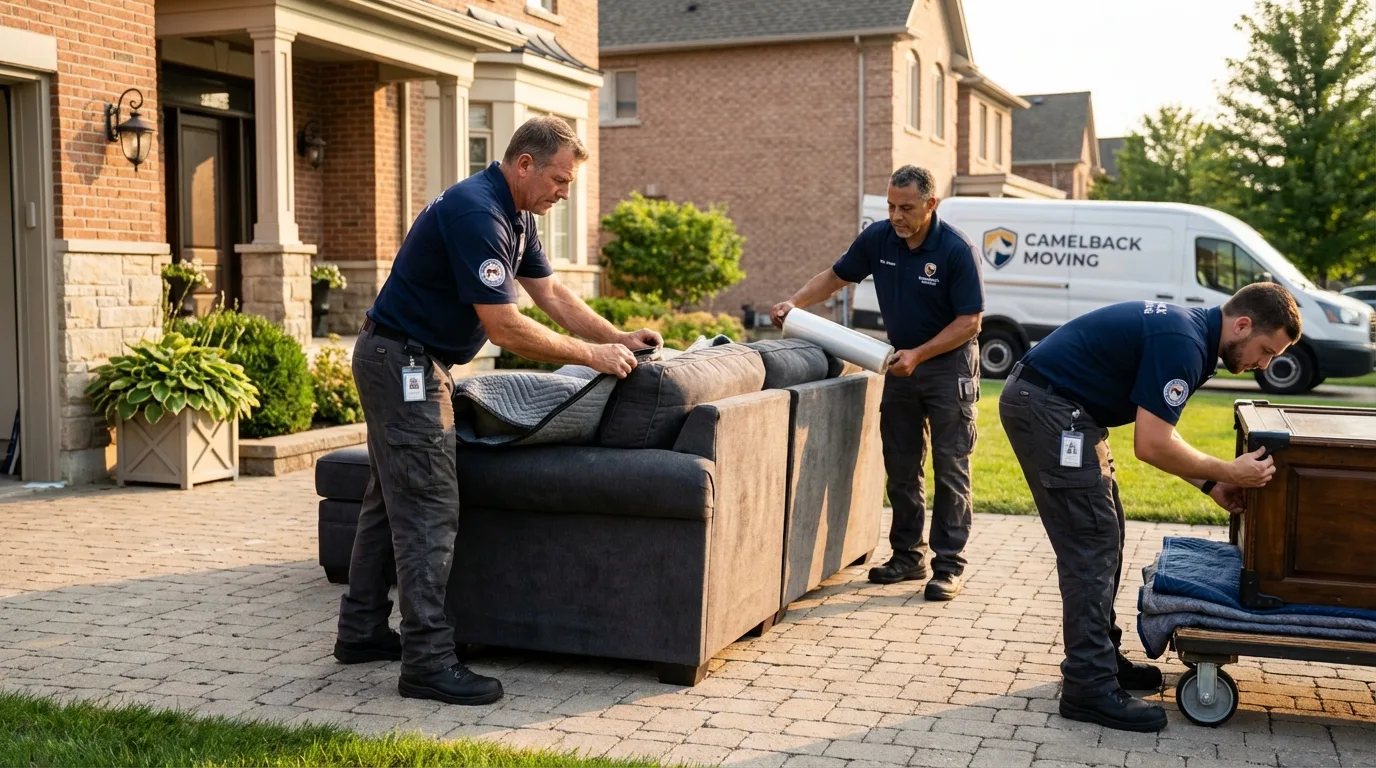 Large estate moving crew wrapping furniture in Channelview, TX
