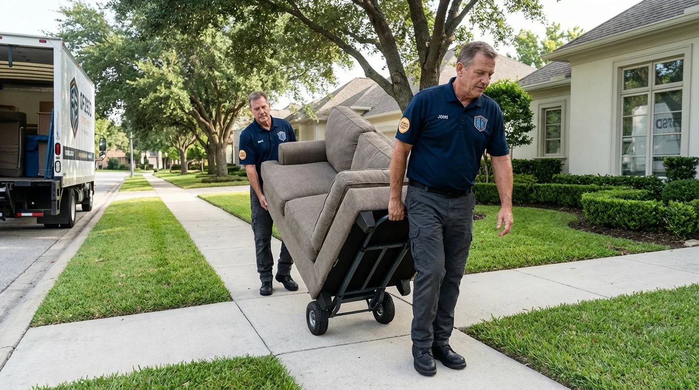 Local residential moving crew loading furniture in Channelview, TX